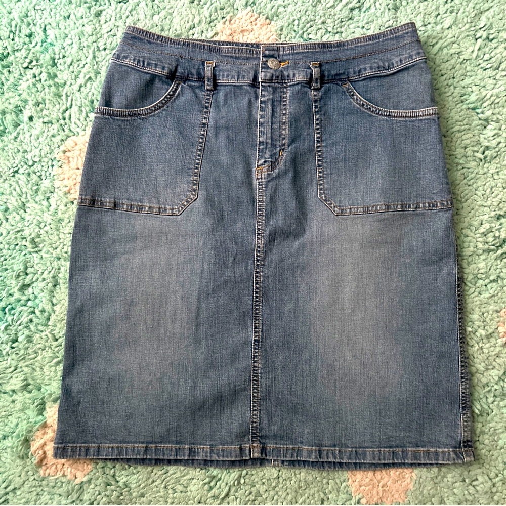 Ralph Lauren Polo Denim Jeans Skirt Low Rise Waist Midi Y2K Vintage Blue 8 VTG